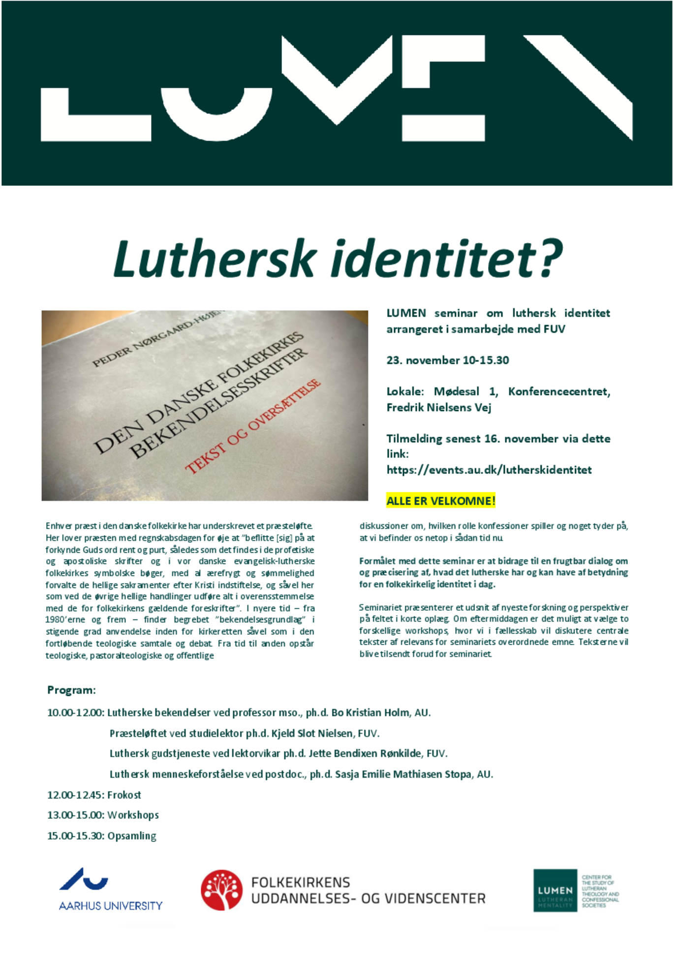 Plakat for arrangementet, der viser programmet og formålet med det